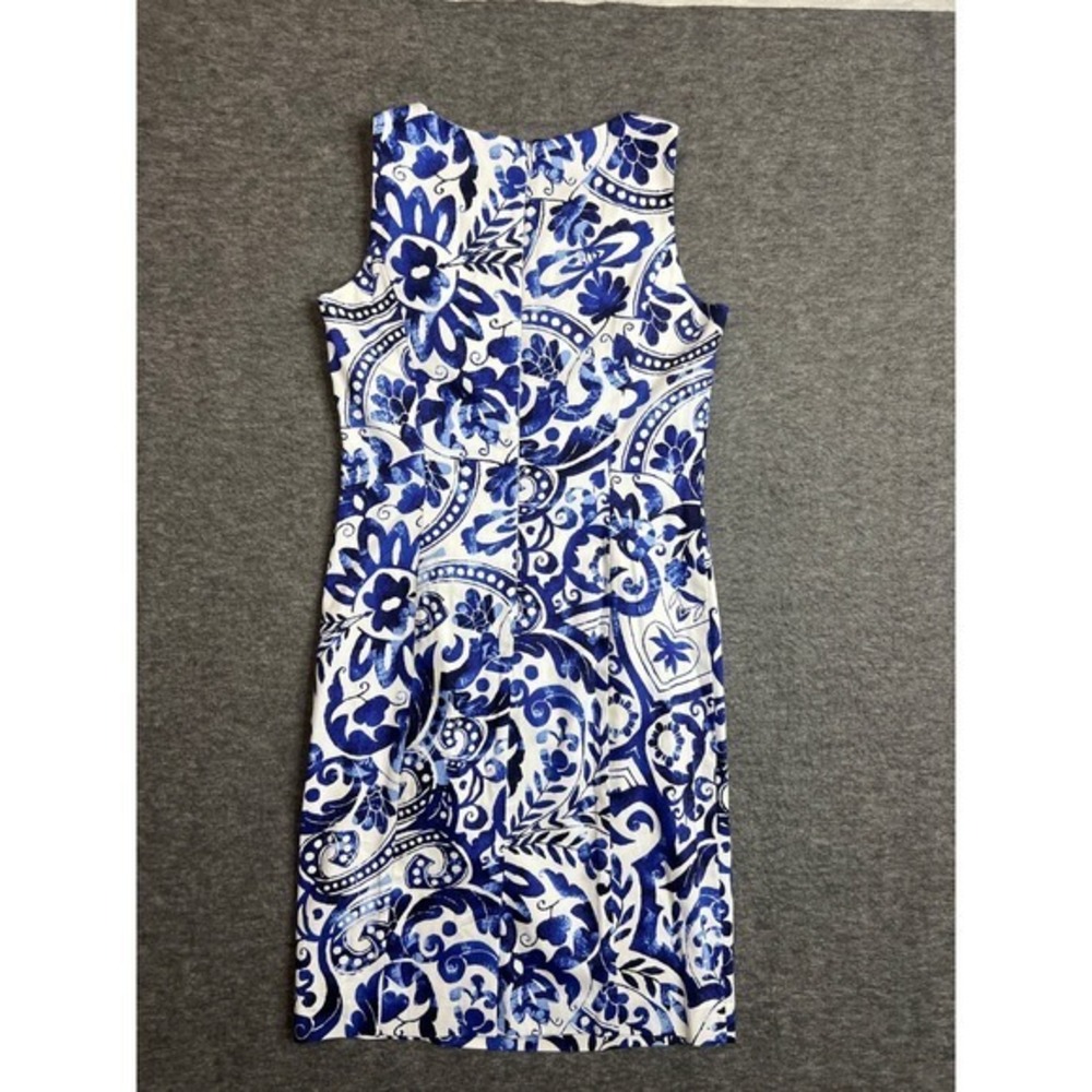 Lauren Ralph Lauren Blue White Paisley Floral Sheath Dress Sz 6 Stretch Cotton - Picture 2 of 12